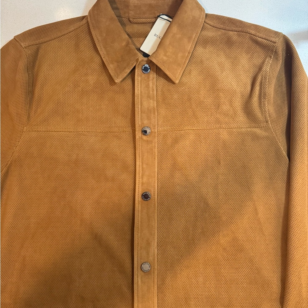BUGATCHI SuaveLeather ButtonUp Shirt size L, Tan,100%Genuine, Italian-design,NWT